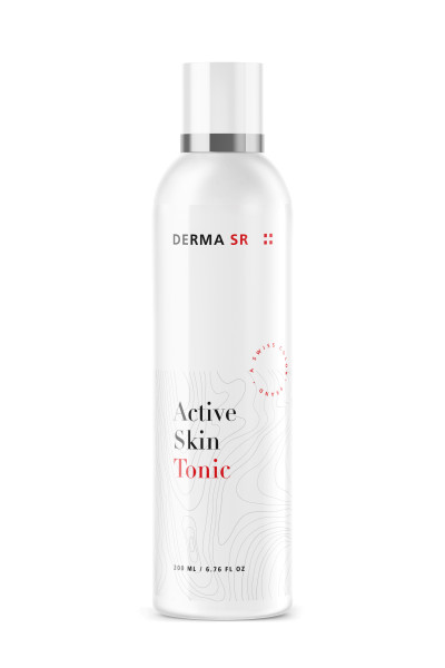 Illustration d'un nettoyage du visage dans une bouteille en plastique vue de face avec le logo Derma SR